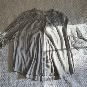 Sundance Gray Striped Blouse with Lace Accents